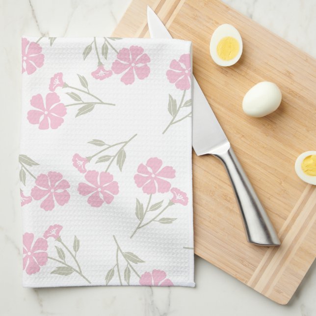 Deep Pink Floral Kitchen Towel Elegant Design (Quarter Fold)