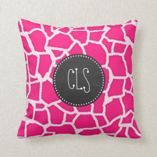 Deep Pink Giraffe Animal Print; Chalkboard Throw Pillow