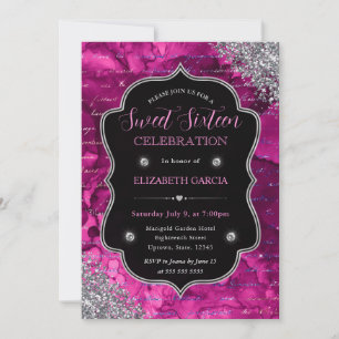 Deep Pink Glitter Mermaid Letters Sweet 16 Invitation