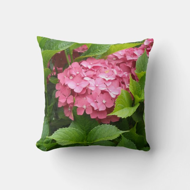 Deep Pink Hydrangeas Throw Pillow (Front)
