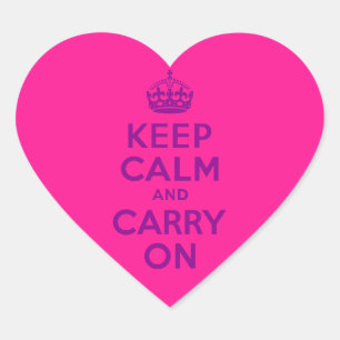 Deep Pink Keep Calm and Carry On Heart Sticker