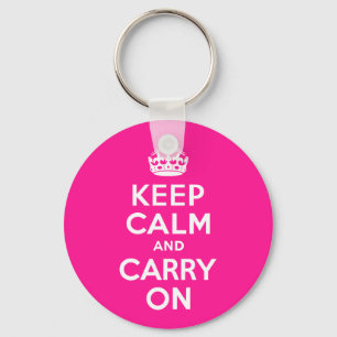 Deep Pink Keep Calm and Carry On Keychain