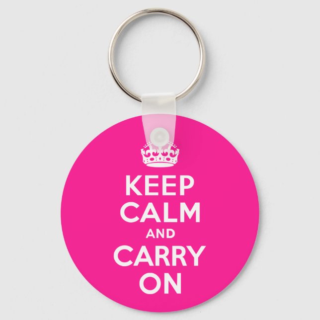 Deep Pink Keep Calm and Carry On Keychain (Front)