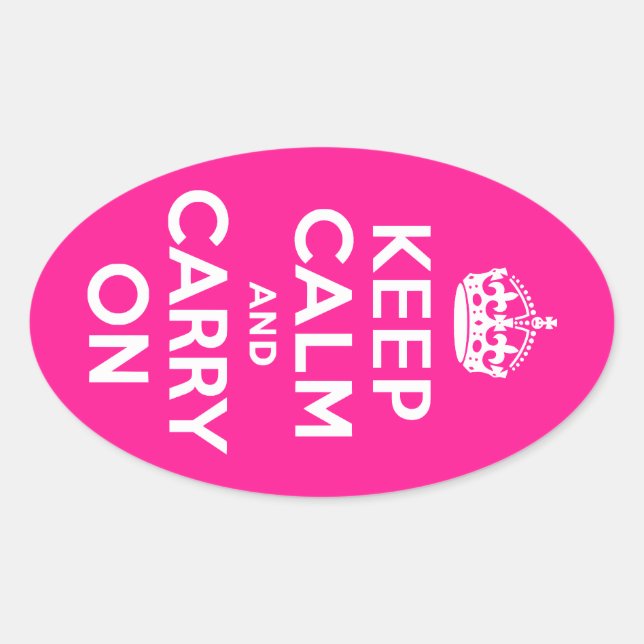 Deep Pink Keep Calm and Carry On Oval Sticker (Front)