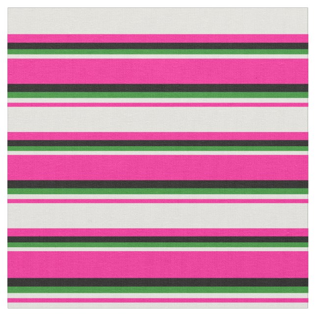 Deep Pink, Light Yellow, Forest Green & Black Fabric (Close Up)