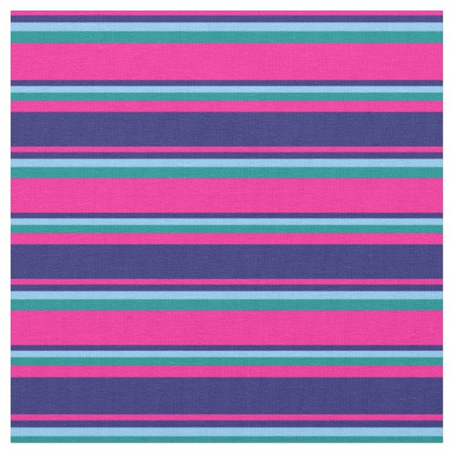 Deep Pink, Midnight Blue, Light Sky Blue & Cyan Fabric (Close Up)