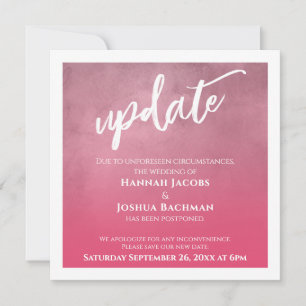 Deep Pink Ombre Postponed Wedding Update Card