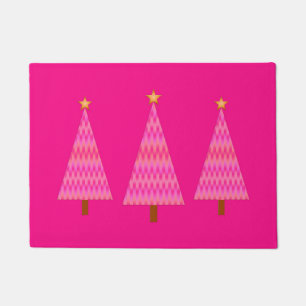 Deep Pink Ombre Retro Modern Christmas Trees Doorm Doormat