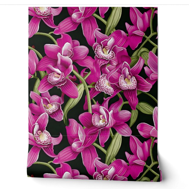 Deep Pink Orchids :Franz Bauer Style Wallpaper (Unrolling)