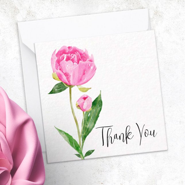 Deep Pink Peony Personalised Thank You Note Card (Creator Uploaded)