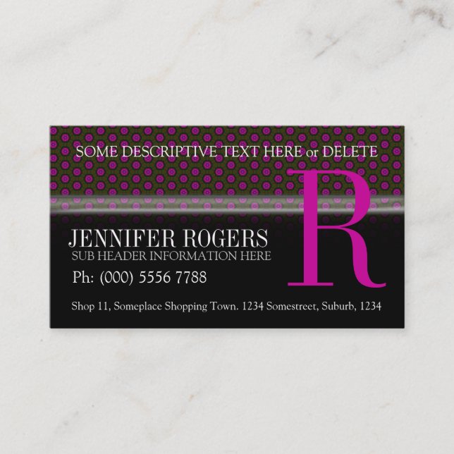 Deep Pink Polka Dots Pattern Black Business Cards (Front)