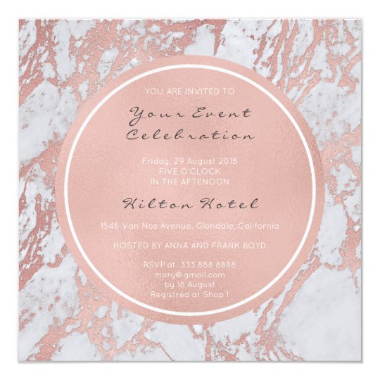 Deep Pink Rose Gold Circle Marble Ivory Herringbon Card