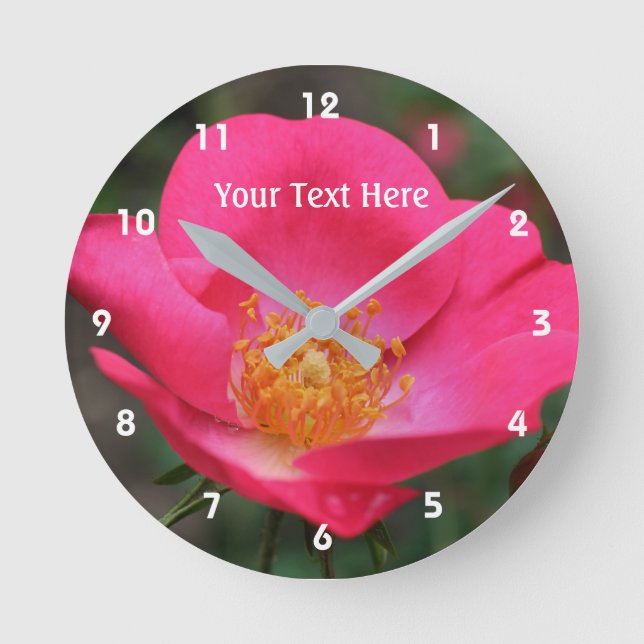 Deep Pink Rose In Bloom Flower Round Clock (Front)