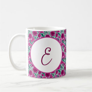 Deep pink roses pattern monogram coffee mug