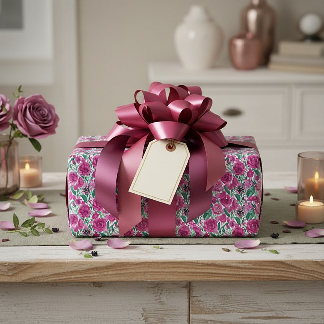 Deep pink roses pattern wrapping paper (Creator Uploaded)