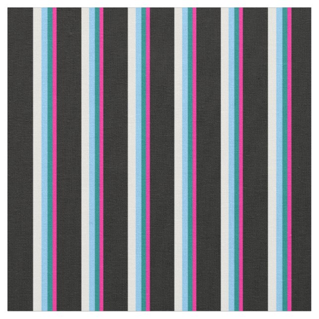 Deep Pink, Teal, Light Sky Blue, White & Black Fabric (Close Up)