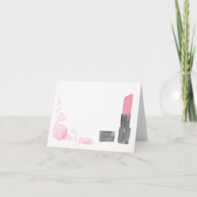 Deep Pink Watercolor Lipstick Note Card (Front)
