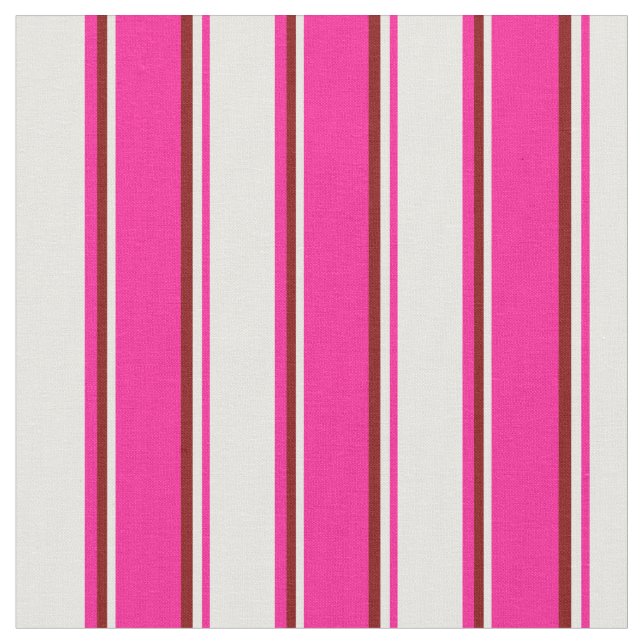 Deep Pink, White, and Maroon Coloured Pattern Fabric (Close Up)
