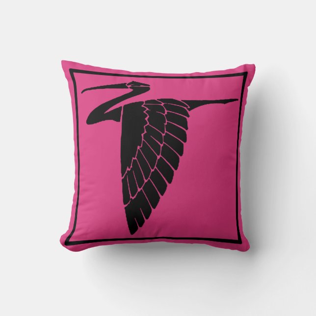 Deep Pink with Black Crane Decorative Pillow (Front)