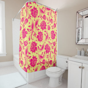 Deep-pink & yellow floral damasks pattern