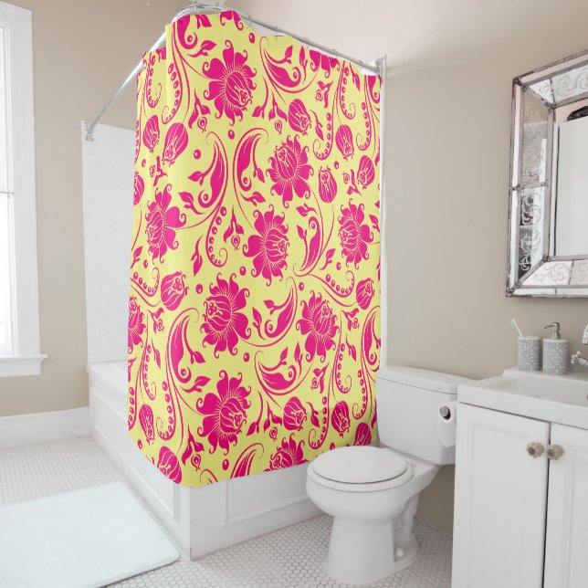 Deep-pink & yellow floral damasks pattern (In Situ)