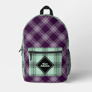 Deep plum and soft green Plaid  personalized  Printed Backpack