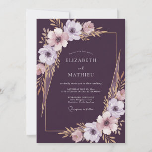 Deep Plum Anemone Wedding Invitation