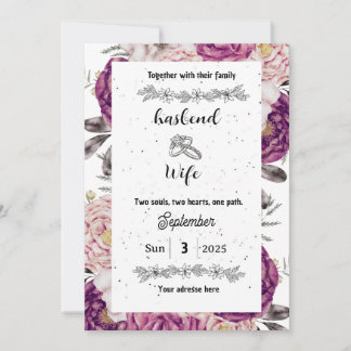 Deep Plum & Blush Watercolor Floral Wedding Invita Invitation