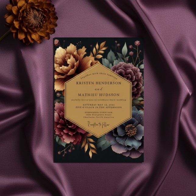 Deep Plum Botanical Romance Wedding Invitation (Creator Uploaded)