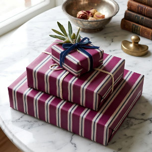 Deep Plum Burgundy Striped Wrapping Paper
