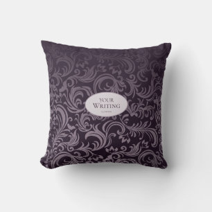 Deep Plum Damask Personalized Throw Pillow