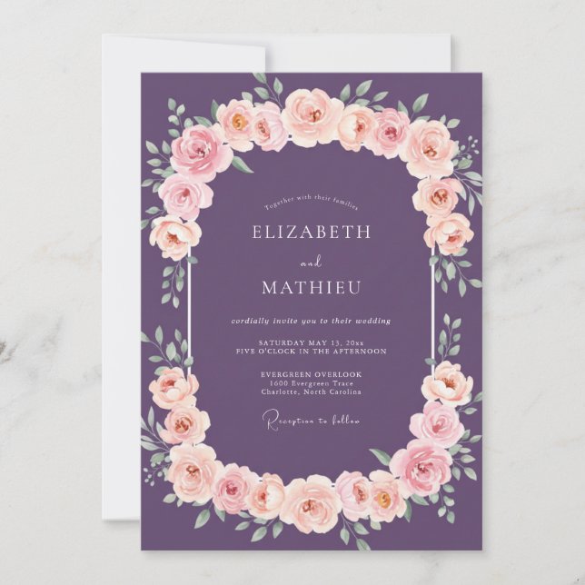 Deep Plum Floral Arch Flourish Wedding Invitation (Front)