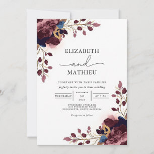 Deep Plum Floral Botanical Wedding Invitation