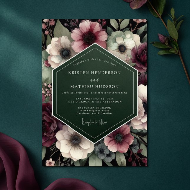 Deep Plum Floral Enchantment Wedding Invitation (Creator Uploaded)