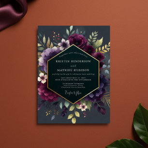 Deep Plum Floral Moody Wedding Invitation