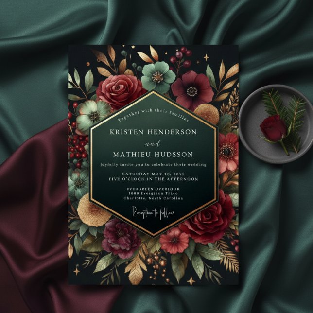 Deep Plum Floral Opulent Wedding Invitation (Creator Uploaded)