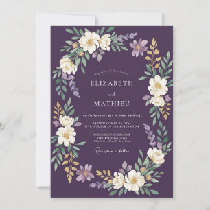 Deep Plum Floral Wreath Wedding Invitation