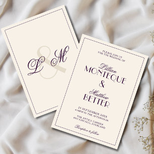 Deep Plum Frame Initial Quiet Old Money Wedding Invitation