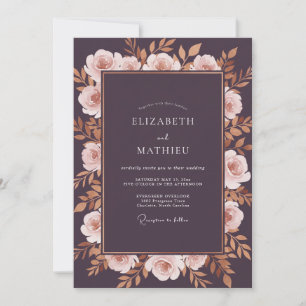 Deep Plum Gold Foliage Eucalyptus Wedding Invitation