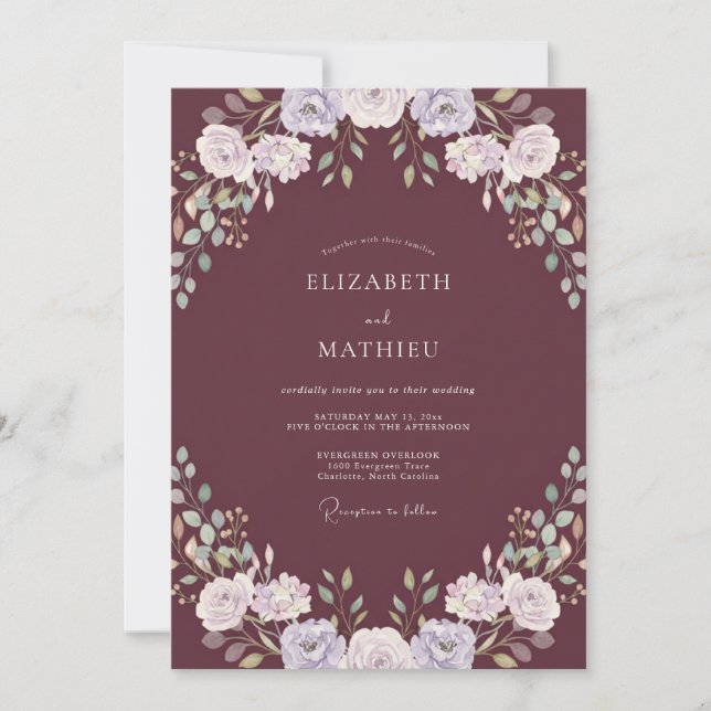 Deep Plum Lilac Petal Wedding Invitation (Front)