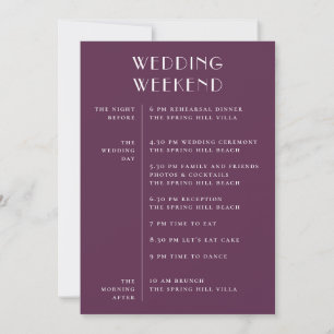 Deep Plum Minimalist Wedding Weekend Itinerary Invitation