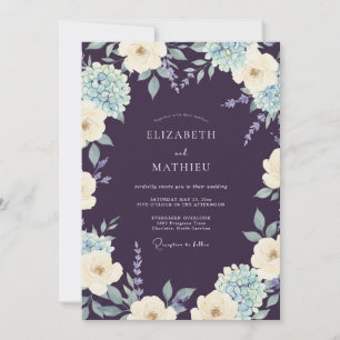 Deep Plum Noble Botanical Wedding Invitation