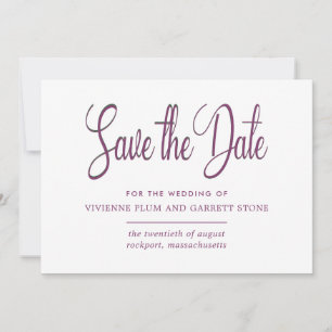 Deep Plum & White Calligraphy Save the Date