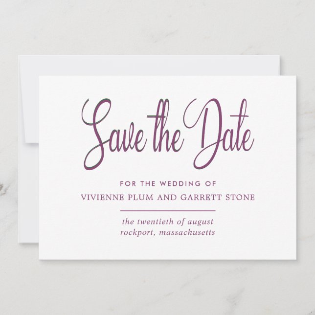 Deep Plum & White Calligraphy Save the Date (Front)