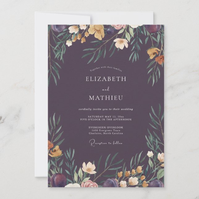 Deep Plum Wreath Wedding Invitation (Front)