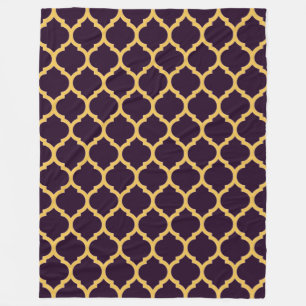 Deep Purple and Tan Moroccan Quatrefoil Pattern Fleece Blanket