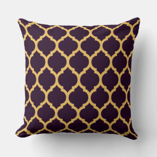 Deep Purple and Tan Moroccan Quatrefoil Pattern Throw Pillow