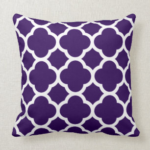 Deep Purple and White Quatrefoil Pattern Throw Pillow