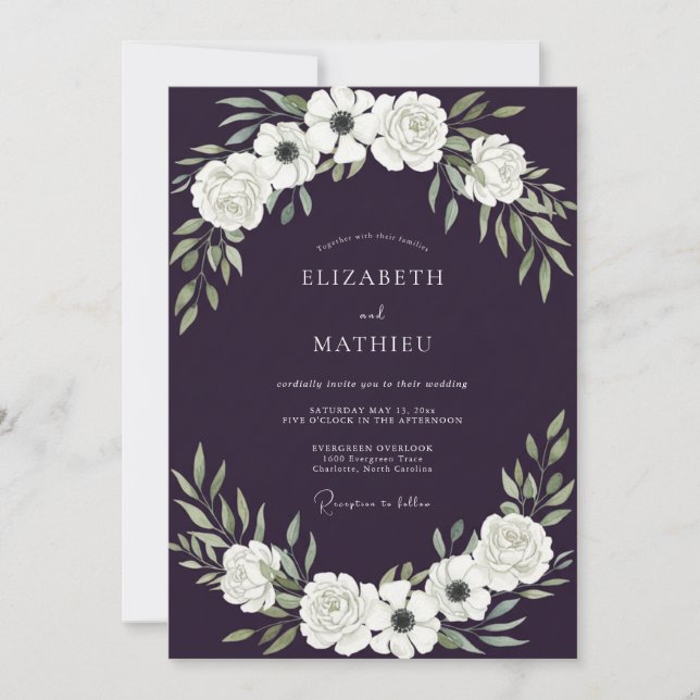Deep Purple Anemone Wedding Invitation (Front)