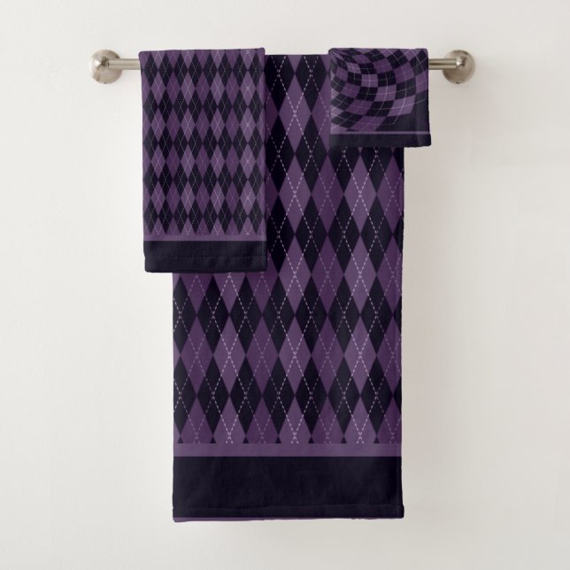 Deep Purple Argyle Bath Towel Set (Insitu)